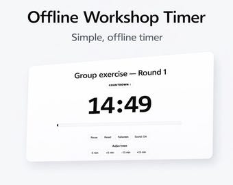 Offline Workshop Timer | Browser-Based Countdown, Count Up (Digital Download)