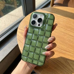 Texturerat grönt rutigt iPhone-skal | Transparent fodral med 3D-kubmönster