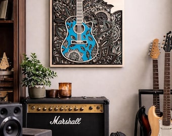 Decorazione murale a forma di chitarra in legno stratificato, decorazione musicale 3D tagliata al laser, regalo per chitarrista