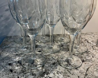 Vintage etched "Criss Cross and Punties" wine glasses