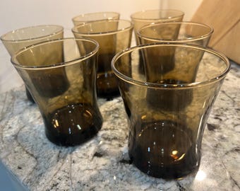 Vintage Anchor Hocking Linden Mocha lowball glasses - set of 7