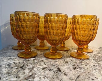 Fenton Thumbprint Colonial Amber footed tumblers