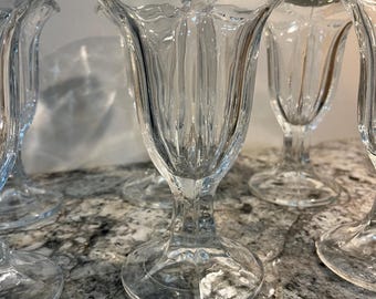 Vintage Anchor Hocking Tulip clear footed ice cream sundae parfait glasses