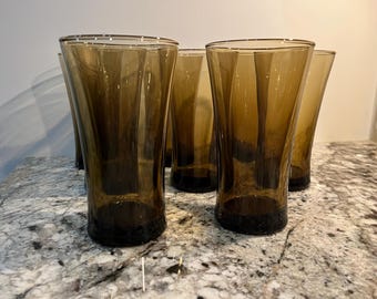 Vintage Linden Mocha glass tumblers - set of 8