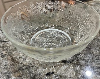 Vintage glass bowl embossed with fruit design