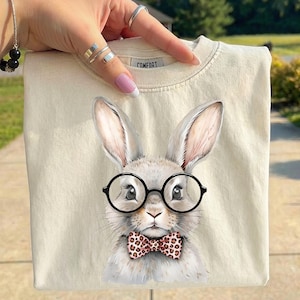 Easter Bunny PNG with Glasses & Leopard Bow Tie | Cute Preppy Bunny PNG | Trendy Easter Design | Sublimation PNG | Instant Download