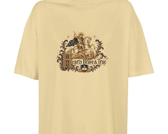 Hearts Brave & True, cropped zwaargewicht dames-T-shirt | Boter