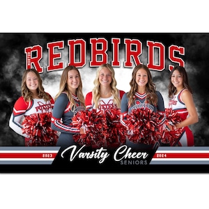 BANNIÈRE CHEERLEADING 002_H | Modèle numérique Adobe Photoshop de 2 pi x 3 pi (24 x 36 po.) | Modèle Sports pour bannières et affiches | Fichier numérique uniquement