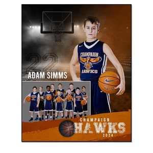 BASKET-BALL MM038 | Modèle numérique Adobe Photoshop Memory Mate 8 x 10 | Modèle Photoshop de sport pour équipes et individus | Fichier numérique uniquement