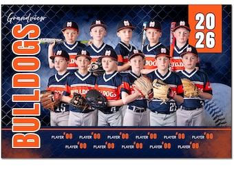 Baseball Banner & Poster Template 019H: 2x3ft, 12x18" Photoshop PSD, Customizable (Digital File Only)