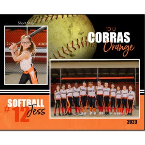 SOFTBOL MM023 / Plantilla digital de Adobe Photoshop Memory Mate de 8 x 10 / Plantilla deportiva de Photoshop para equipos e individuos / Solo archivo digital imagen 1