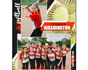 Plantilla fotográfica Softball Memory Mate 013: 8x10” Photoshop PSD, personalizable (solo archivo digital)