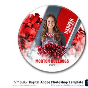 CHEERLEADING BUTTON 024 | 7x7 Adobe Photoshop Digital Foto Button Vorlage | Sport Photoshop Vorlage | Nur digitale Datei