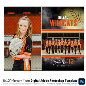 SOFTBALL MM037 | 8x10 Adobe Photoshop Memory Mate Digitale Vorlage | Sport Photoshop Vorlage für Teams & Einzelne | Nur digitale Datei