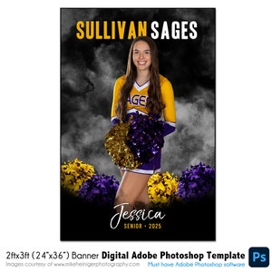 CHEERLEADING BANNER 008 | 2ftx3ft (24&quot;x36&quot;) Adobe Photoshop Digital Template | Sports Template for Banners & Posters | Digital File Only