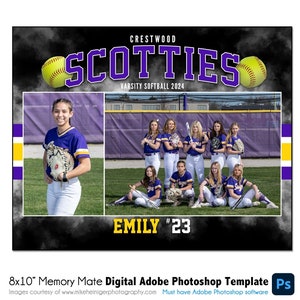 SOFTBALL MM040 | 8x10 Adobe Photoshop Memory Mate Digitale Vorlage | Sport Photoshop Vorlage für Teams & Einzelne | Nur digitale Datei