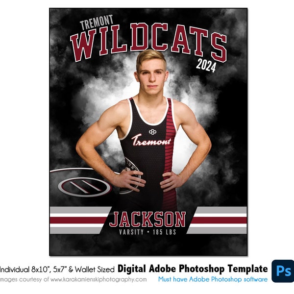 WRESTLING Ind007 | 8x10, 5x7, Wallet Adobe Photoshop Digital Template | Sports Photoshop Template for Teams & Individuals | Digital Only