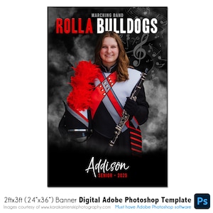 BAND BANNER 006 | 2ftx3ft (24 "x 36 ") Adobe Photoshop Digitale Vorlage | Sport Template für Banner & Poster | Nur digitale Datei