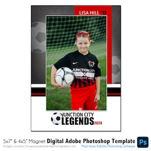 AIMANT DE FOOTBALL 005 |  Modèle numérique Adobe Photoshop 5 x 7" et 4 x 5" | de Photoshop pour aimants de sport | Fichier numérique uniquement