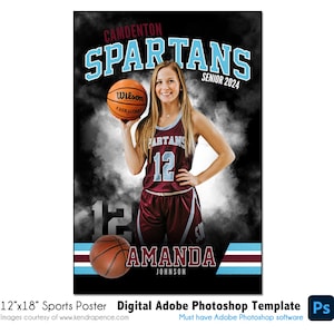 BASKETBALL POSTER 005 | 12&quot;x18&quot; Adobe Photoshop Digital Template | Sports Template for Banners & Posters | Digital File Only