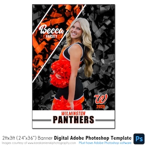 CHEERLEADING BANNER 005 | 2ftx3ft (24&quot;x36&quot;) Adobe Photoshop Digital Template | Sports Template for Banners & Posters | Digital File Only