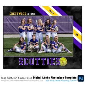 SOFTBALL T040 / 8x10, 5x7, Portafoglio Modello digitale Adobe Photoshop / Modello Photoshop sportivo per squadre e individui / Solo file digitale