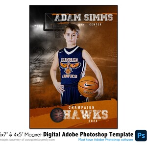 AIMANT DE BASKET-BALL 038 |  Modèle numérique Adobe Photoshop 5 x 7" et 4 x 5" | de Photoshop pour aimants de sport | Fichier numérique uniquement