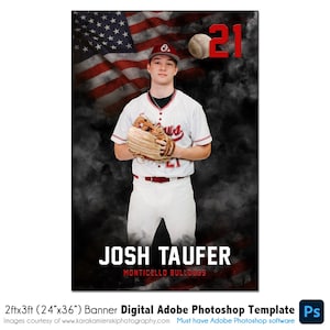 BASEBALL BANNER 015 / 2ftx3ft (24"x36") Modello digitale Adobe Photoshop / Modello sportivo per banner e poster / Solo file digitale