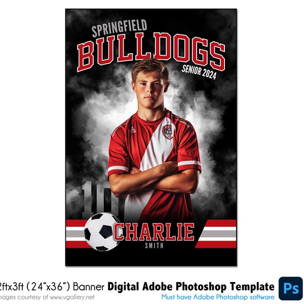 SOCCER BANNER 001 | 2ftx3ft (24"x36") Adobe Photoshop Digital Template | Sports Template for Banners & Posters | Digital File Only