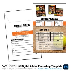 LISTA DE PREÇOS DE SOFTBOL 002 | Lista de preços de esportes 6x9 "Modelo digital do Adobe Photoshop | Modelo de lista de preços de fotos de esportes | Arquivo digital