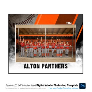 BÉISBOL T033_2 / 8x10, 5x7, Plantilla digital de Adobe Photoshop / Plantilla de Photoshop deportiva para equipos e individuos / Solo archivo digital