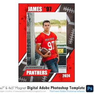 AIMANT DE FOOTBALL 036 | Modèle numérique Adobe Photoshop 5 x 7" et 4 x 5" | de Photoshop pour aimants de sport | Fichier numérique uniquement