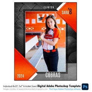 SOFTBALL Ind020 / 8x10, 5x7, Plantilla digital Wallet Adobe Photoshop / Plantilla de Photoshop deportiva para equipos e individuos / Solo digital