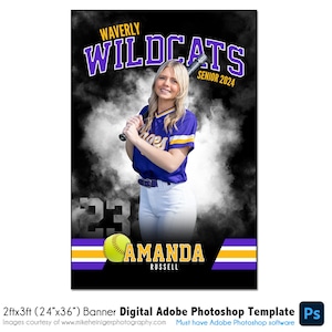 SOFTBALL BANNER 008 | 2ftx3ft (24 "x 36 ") Adobe Photoshop Digitale Vorlage | Sport Template für Banner & Poster | Nur digitale Datei