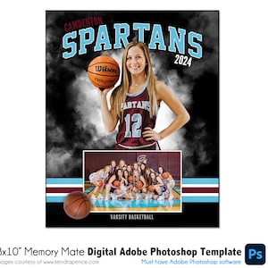 BASKETBALL MM037 | 8x10 Adobe Photoshop Memory Mate Digitale Vorlage | Sport Photoshop Vorlage für Team & Einzelne | Nur digitale Datei