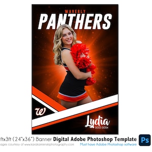 BANNER CHEERLEADING 001 / 2 piedi x 3 piedi (24" x 36") Modello digitale Adobe Photoshop / Modello sportivo per banner e poster / Solo file digitale