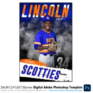 BASEBALL BANNER 011 / 2 piedi x 3 piedi (24" x 36") Modello digitale Adobe Photoshop / Modello sportivo per striscioni e poster / Solo file digitale