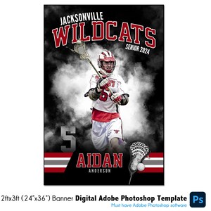 LACROSSE BANNER 003 / 2 piedi x 3 piedi (24" x 36") Modello digitale Adobe Photoshop / Modello sportivo per striscioni e poster / Solo file digitale