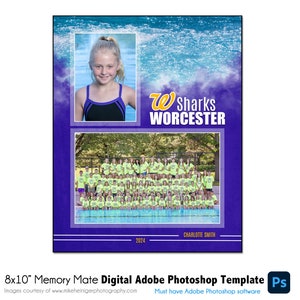 SWIM MM013 | 8x10 Adobe Photoshop Memory Mate Digitale Vorlage | Sport Photoshop Vorlage für Teams & Einzelne | Nur digitale Datei