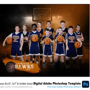 BASKETBALL T038 | 8x10, 5x7, Brieftasche Adobe Photoshop Digitale Vorlage | Sport Photoshop Vorlage für Teams & Einzelne | Nur digitale Datei