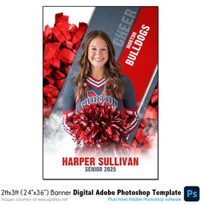 CHEERLEADING BANNER 006 | 2ftx3ft (24 "x 36 ") Adobe Photoshop Digitale Vorlage | Sport Template für Banner & Poster | Nur digitale Datei
