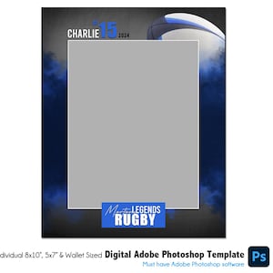 RUGBY Ind001 | 8x10, 5x7, Wallet Adobe Photoshop Digital Template | Sports Photoshop Template for Teams & Individuals | Digital Only