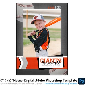 AIMANT DE BASEBALL 007 |  Modèle numérique Adobe Photoshop 5 x 7" et 4 x 5" | de Photoshop pour aimants de sport | Fichier numérique uniquement