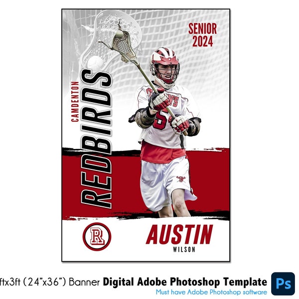 LACROSSE BANNER 001 | 2ftx3ft (24"x36") Adobe Photoshop Digital Template | Sports Template for Banners & Posters | Digital File Only