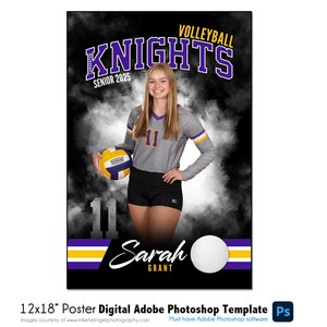 VOLLEYBALL POSTER 001 | 12&quot;x18&quot; Adobe Photoshop Digital Template | Sports Template for Banners & Posters | Digital File Only