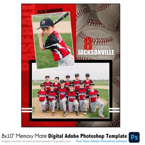 BASEBALL MM034 | 8x10 Adobe Photoshop Memory Mate Digitale Vorlage | Sport Photoshop Vorlage für Teams & Einzelne | Nur digitale Datei