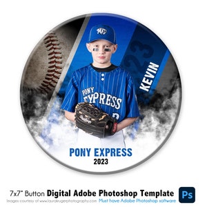 PULSANTE BASEBALL 033 / 7x7 Modello pulsante foto digitale Adobe Photoshop / Modello Photoshop sportivo / Solo file digitale