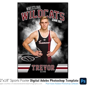 WRESTLING POSTER 001 | 12&quot;x18&quot; Adobe Photoshop Digital Template | Sports Template for Banners & Posters | Digital File Only