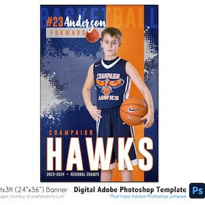 BASKETBALL BANNER 004 | 2ftx3ft (24"x36") Adobe Photoshop Digital Template | Sports Template for Banners & Posters | Digital File Only