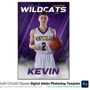 BASKETBALL BANNER 011 | 2ftx3ft (24 "x 36 ") Adobe Photoshop Digitale Vorlage | Sport Template für Banner & Poster | Nur digitale Datei
